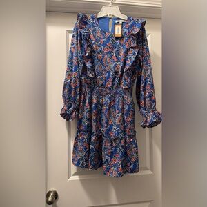 Joy Joy Blue and Red Paisley Long Sleeve Dress